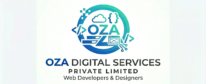 Oza Digital Services Private Limited logo featuring a circular 'O' containing the text 'OZA' with coding symbols, a cloud icon, and a website layout inside, in a blue and teal gradient style.
